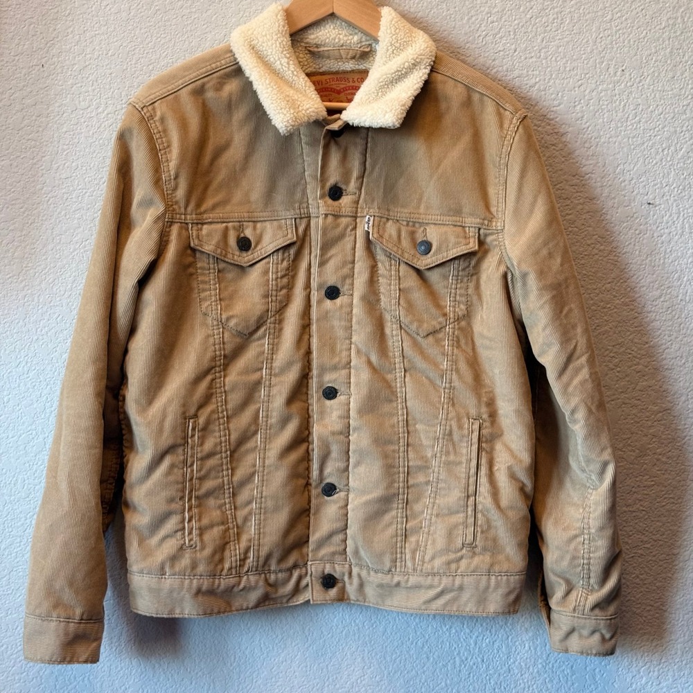 Levis Trucker Jacket Corduroy Sherpa Lined Mens Tan M Classic Outerwear - Picture 2 of 12